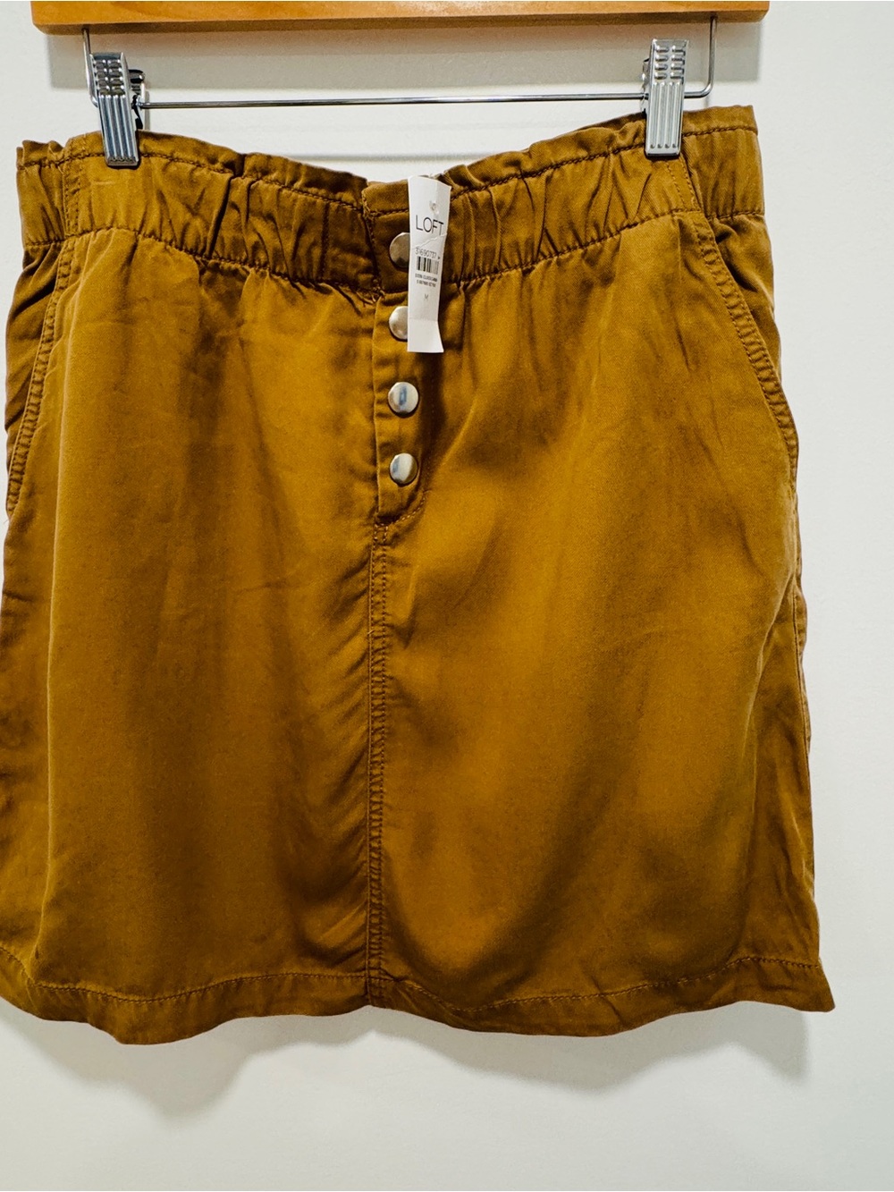 LOFT Mustard Button-Front Paperbag Mini Skirt